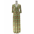 Bohemia style digital floral print sexy long dress large size half sleeve v neck dress